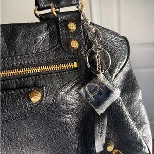 BRAND NEW Authentic Balenciaga City Bag Charm Keychain Silver/Black